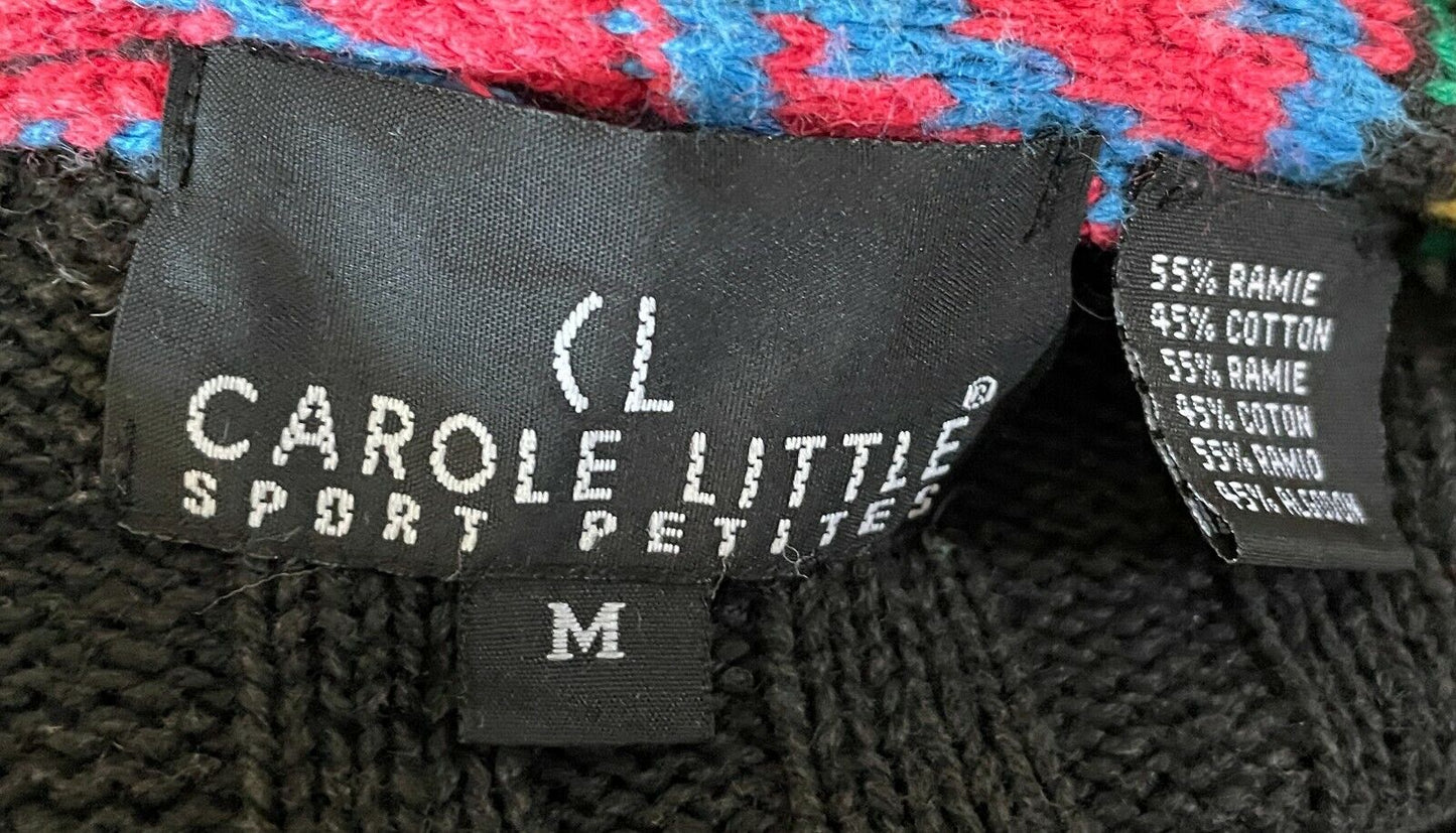 CAROLE LITTLE Sport Petites Cardigan Bright Colours 3D Knit Size M Vintage