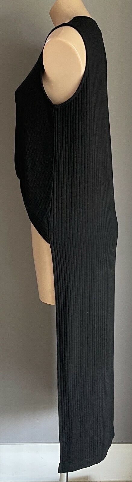 ROSEBULLET Long Knit Top Black Ribbed Sleeveless Knot Front Hi-Low Size 12 NEW