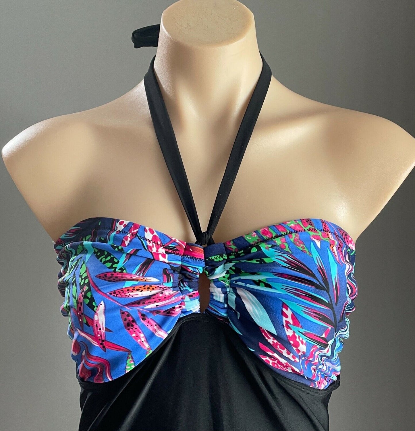 SwimSuit ZAZOU Black & MultiColoured Halter Neck One Piece Swim Bathers Size 16