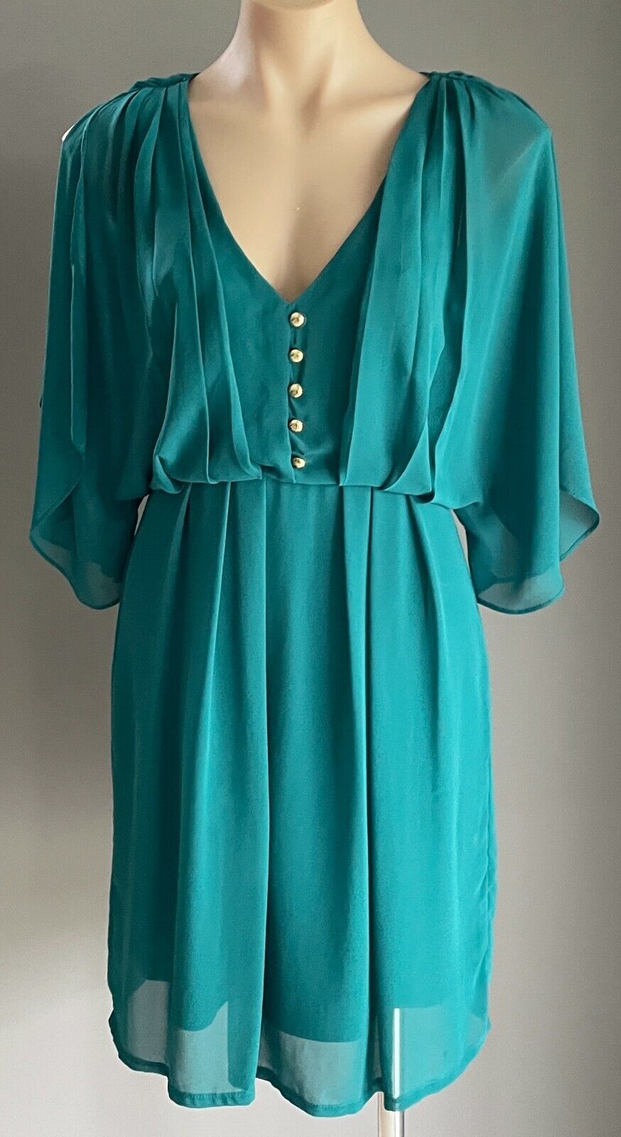 COOPER ST Sheath Dress Jade Green Chiffon Split Short Sleeve Size 8 10