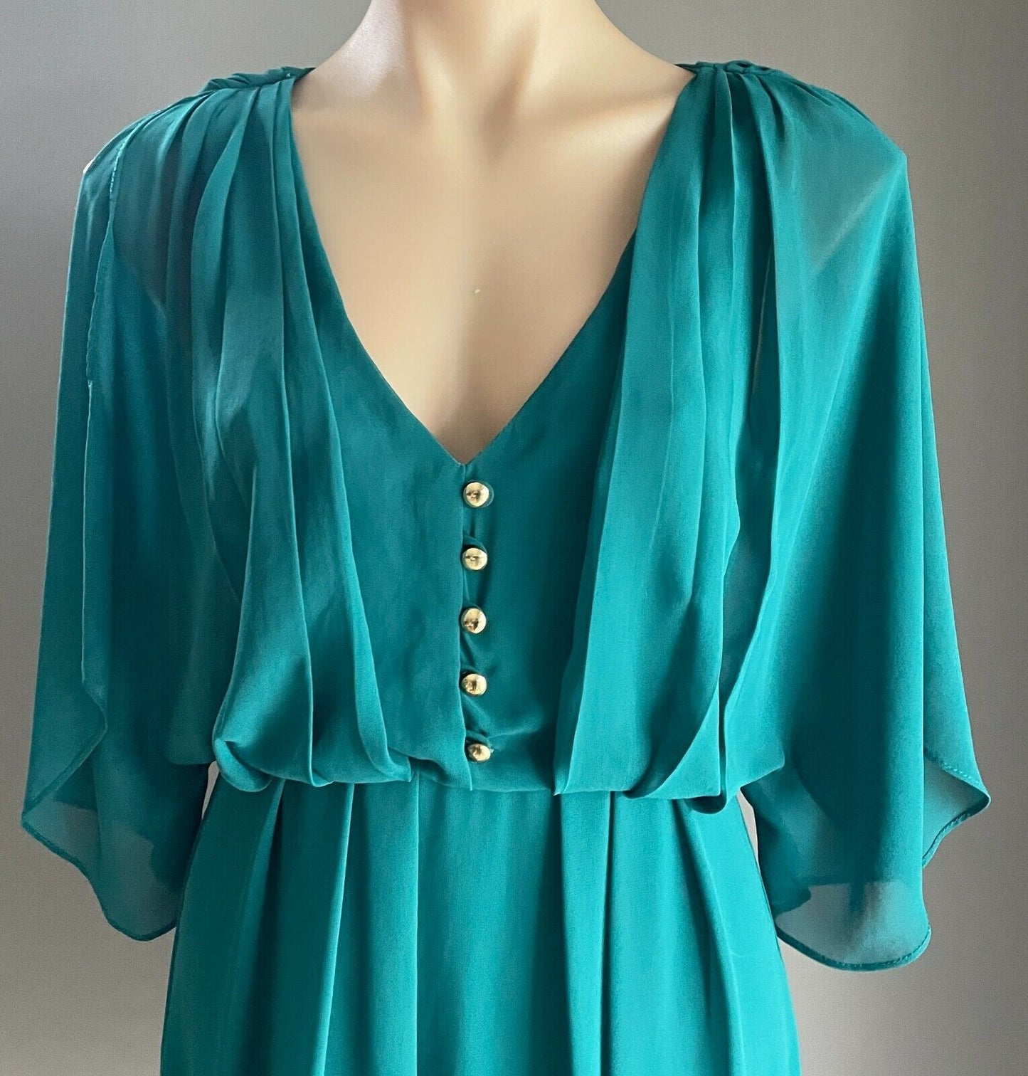 COOPER ST Sheath Dress Jade Green Chiffon Split Short Sleeve Size 8 10