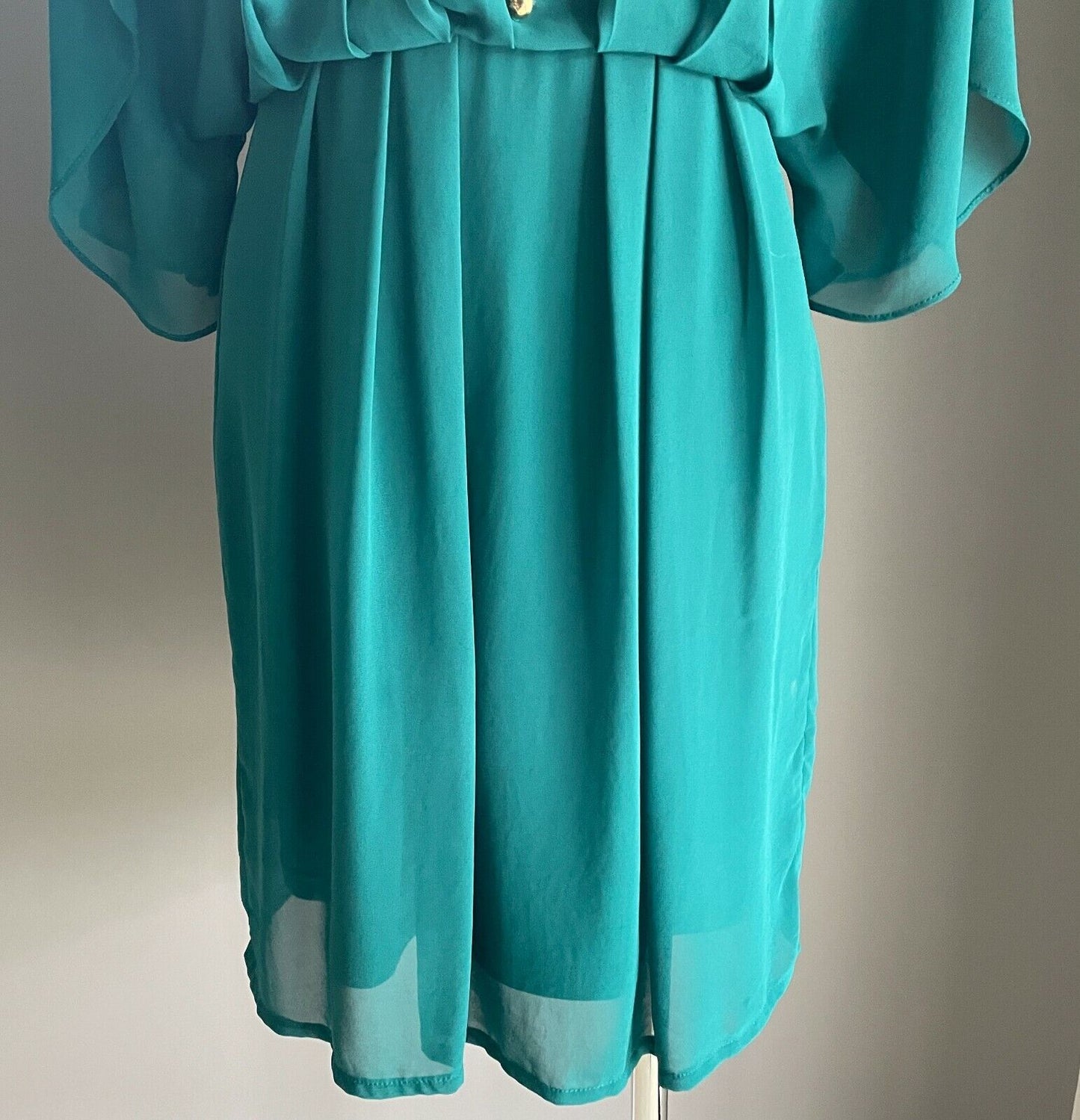 COOPER ST Sheath Dress Jade Green Chiffon Split Short Sleeve Size 8 10