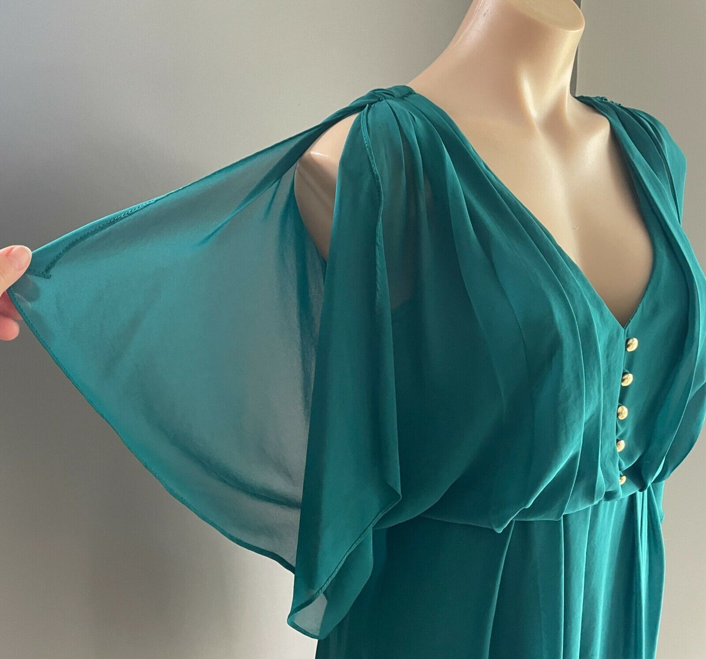 COOPER ST Sheath Dress Jade Green Chiffon Split Short Sleeve Size 8 10