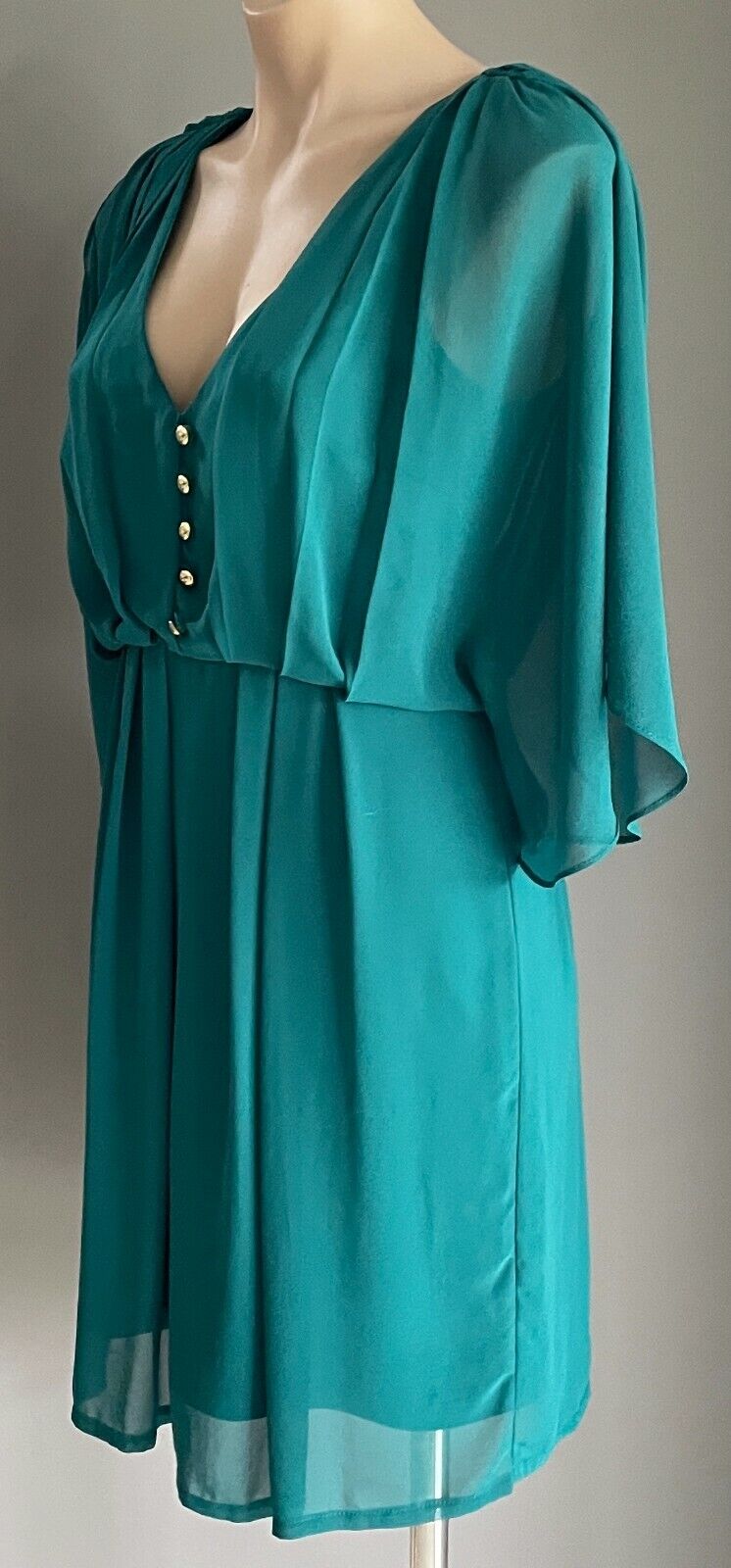 COOPER ST Sheath Dress Jade Green Chiffon Split Short Sleeve Size 8 10
