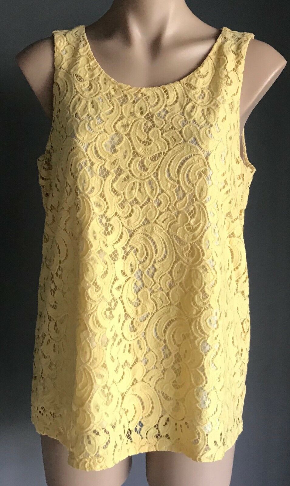 Tank Top CHARTER CLUB Sleeveless Yellow Lined Lace Size L 12  14 Cotton Blend
