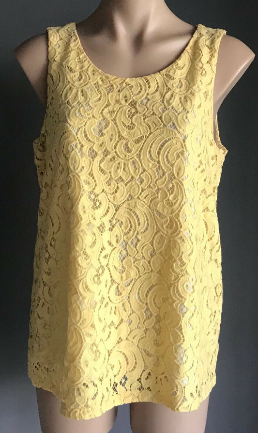 Tank Top CHARTER CLUB Sleeveless Yellow Lined Lace Size L 12  14 Cotton Blend