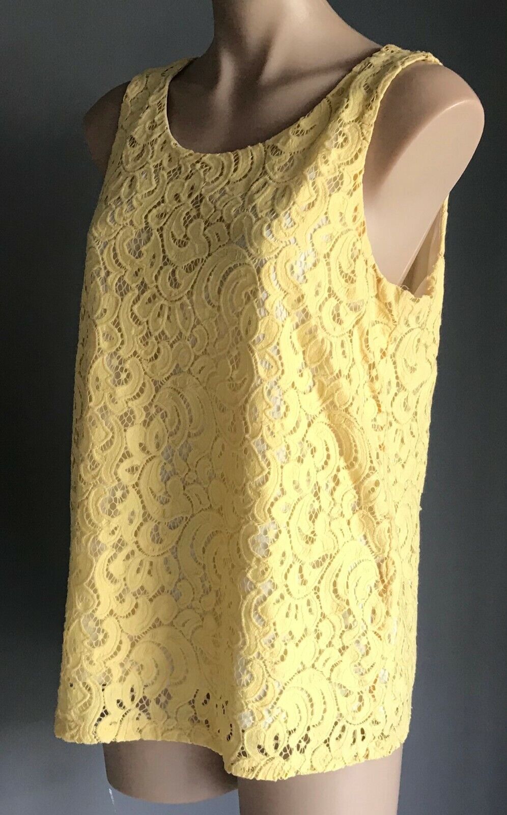 Tank Top CHARTER CLUB Sleeveless Yellow Lined Lace Size L 12  14 Cotton Blend