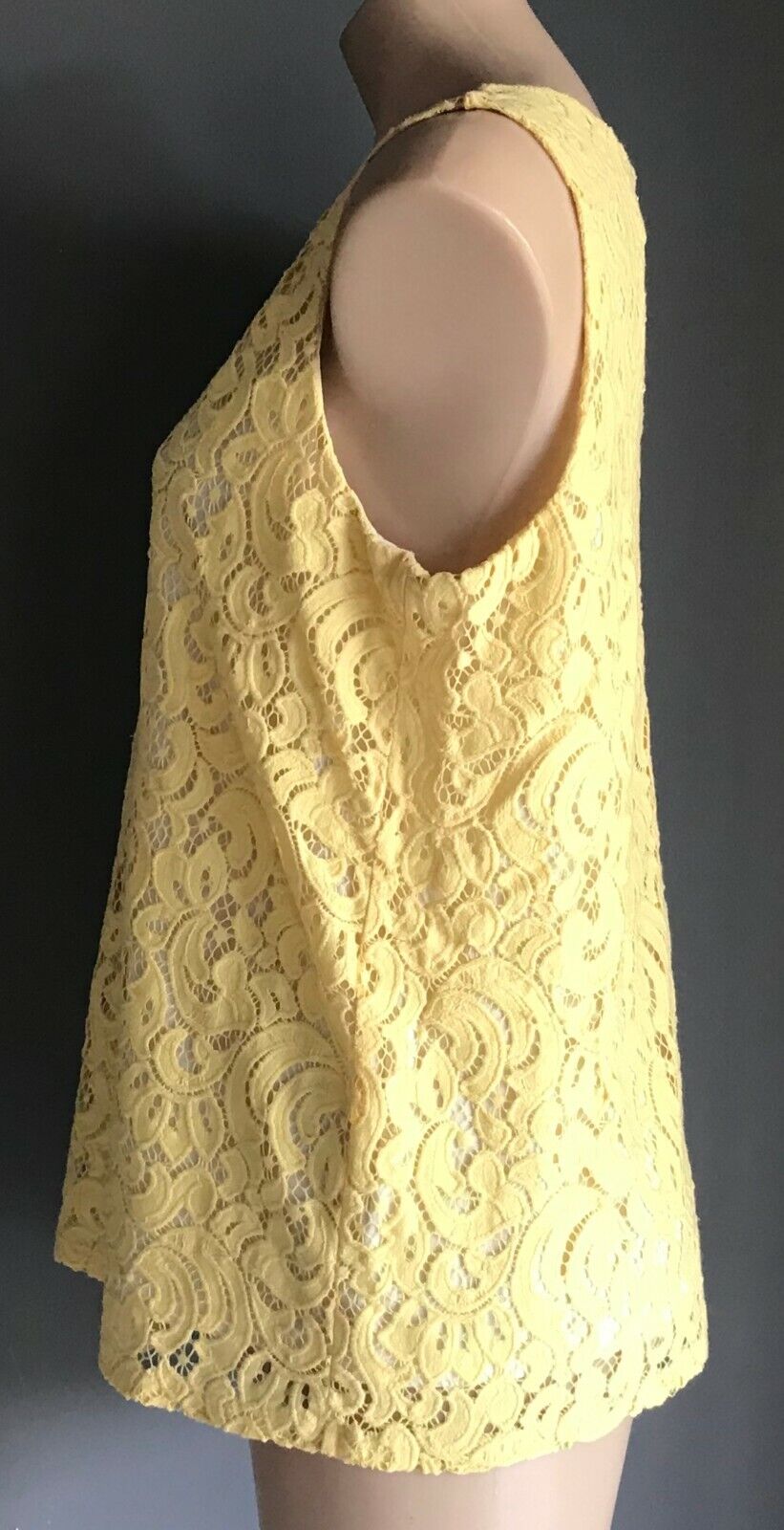 Tank Top CHARTER CLUB Sleeveless Yellow Lined Lace Size L 12  14 Cotton Blend