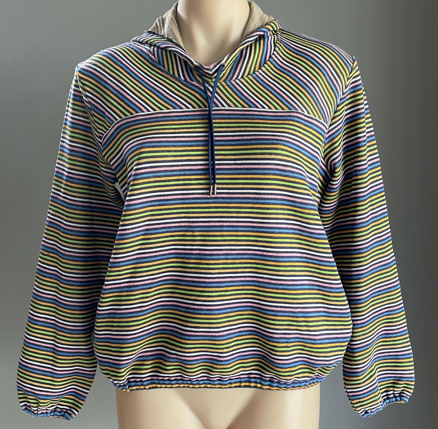 CANNELLE Hooded Sweatshirt MultiColoured Stripe Elastic Hem Long Sleeve Sz 3 14