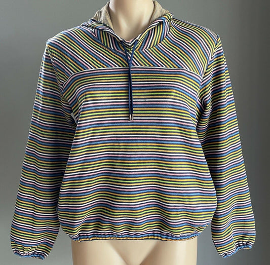 CANNELLE Hooded Sweatshirt MultiColoured Stripe Elastic Hem Long Sleeve Sz 3 14