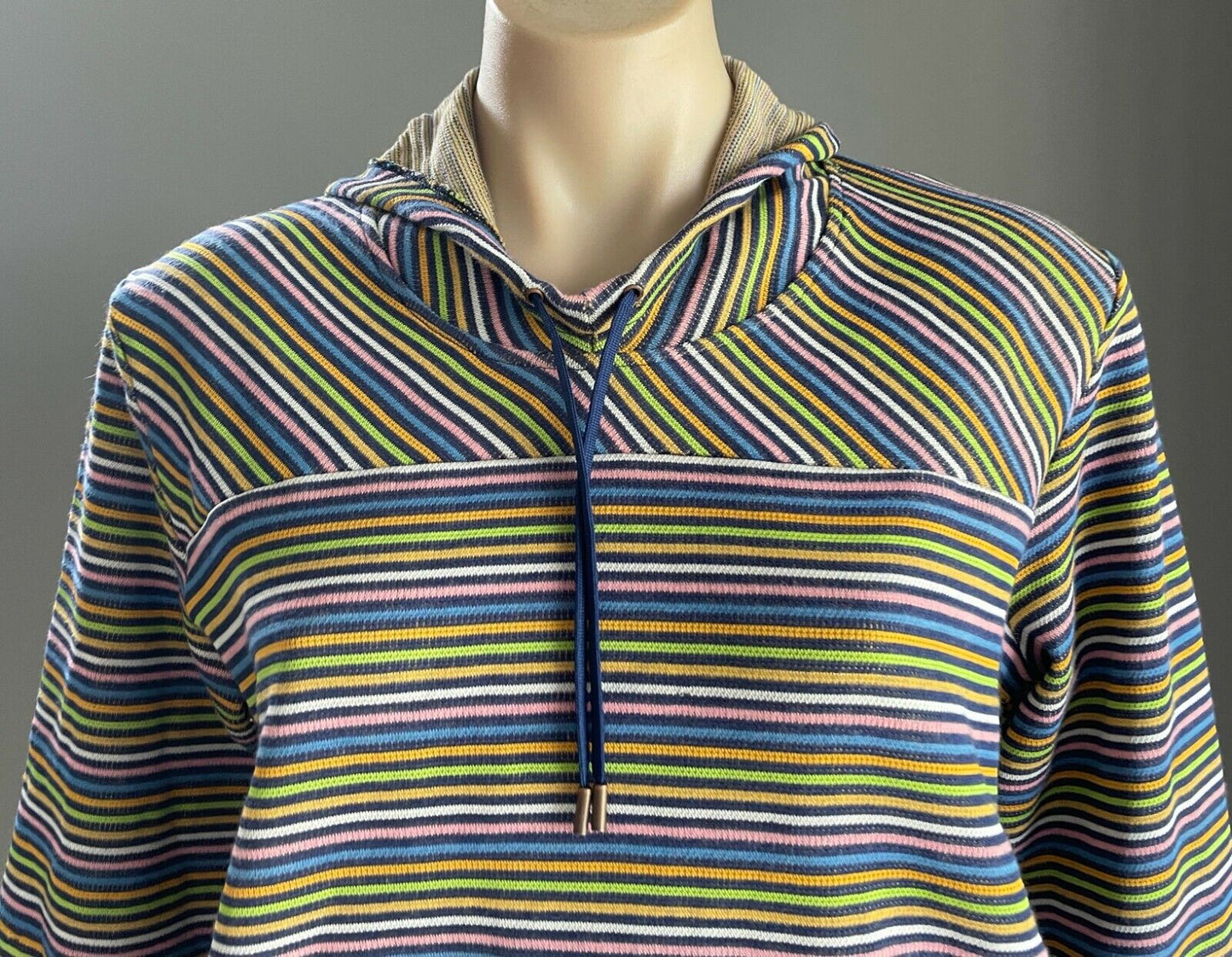 CANNELLE Hooded Sweatshirt MultiColoured Stripe Elastic Hem Long Sleeve Sz 3 14