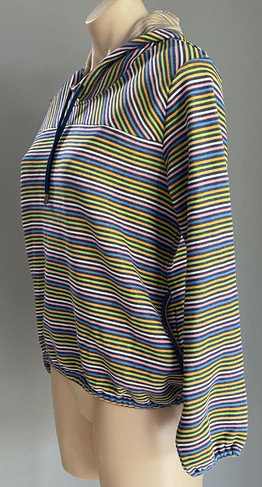 CANNELLE Hooded Sweatshirt MultiColoured Stripe Elastic Hem Long Sleeve Sz 3 14