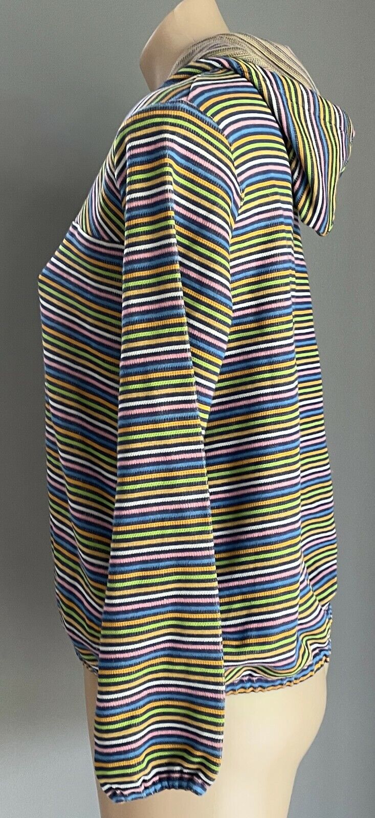 CANNELLE Hooded Sweatshirt MultiColoured Stripe Elastic Hem Long Sleeve Sz 3 14
