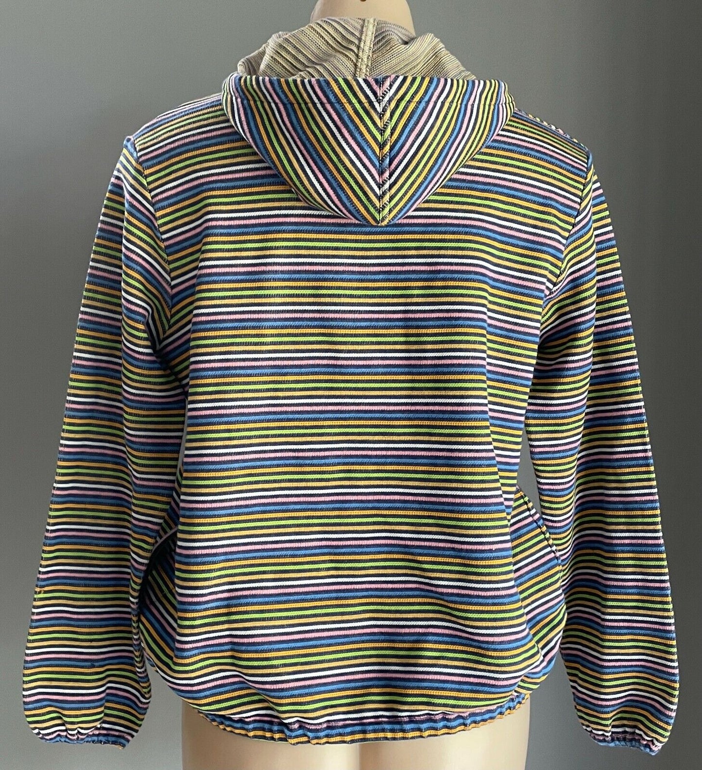 CANNELLE Hooded Sweatshirt MultiColoured Stripe Elastic Hem Long Sleeve Sz 3 14