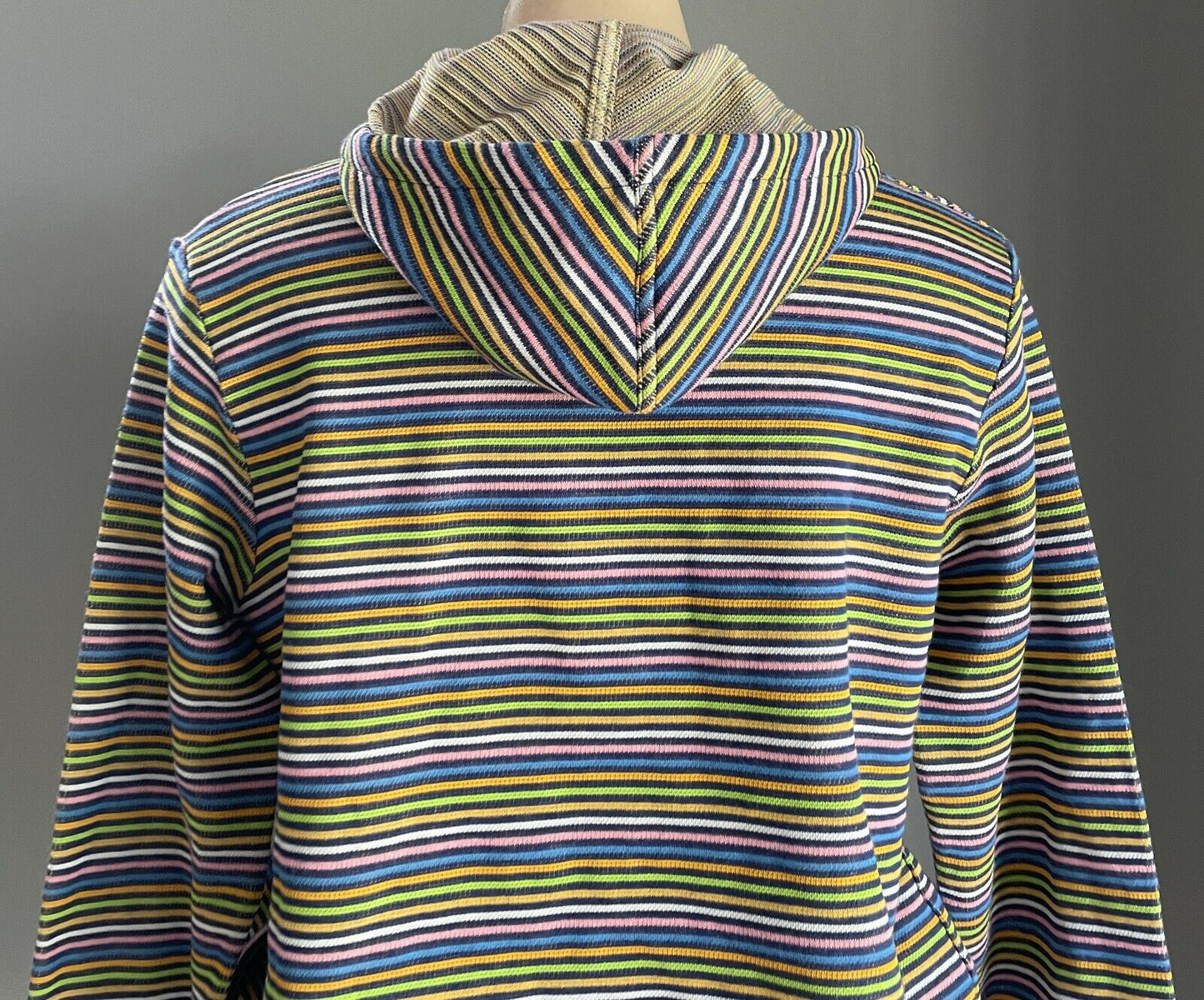 CANNELLE Hooded Sweatshirt MultiColoured Stripe Elastic Hem Long Sleeve Sz 3 14