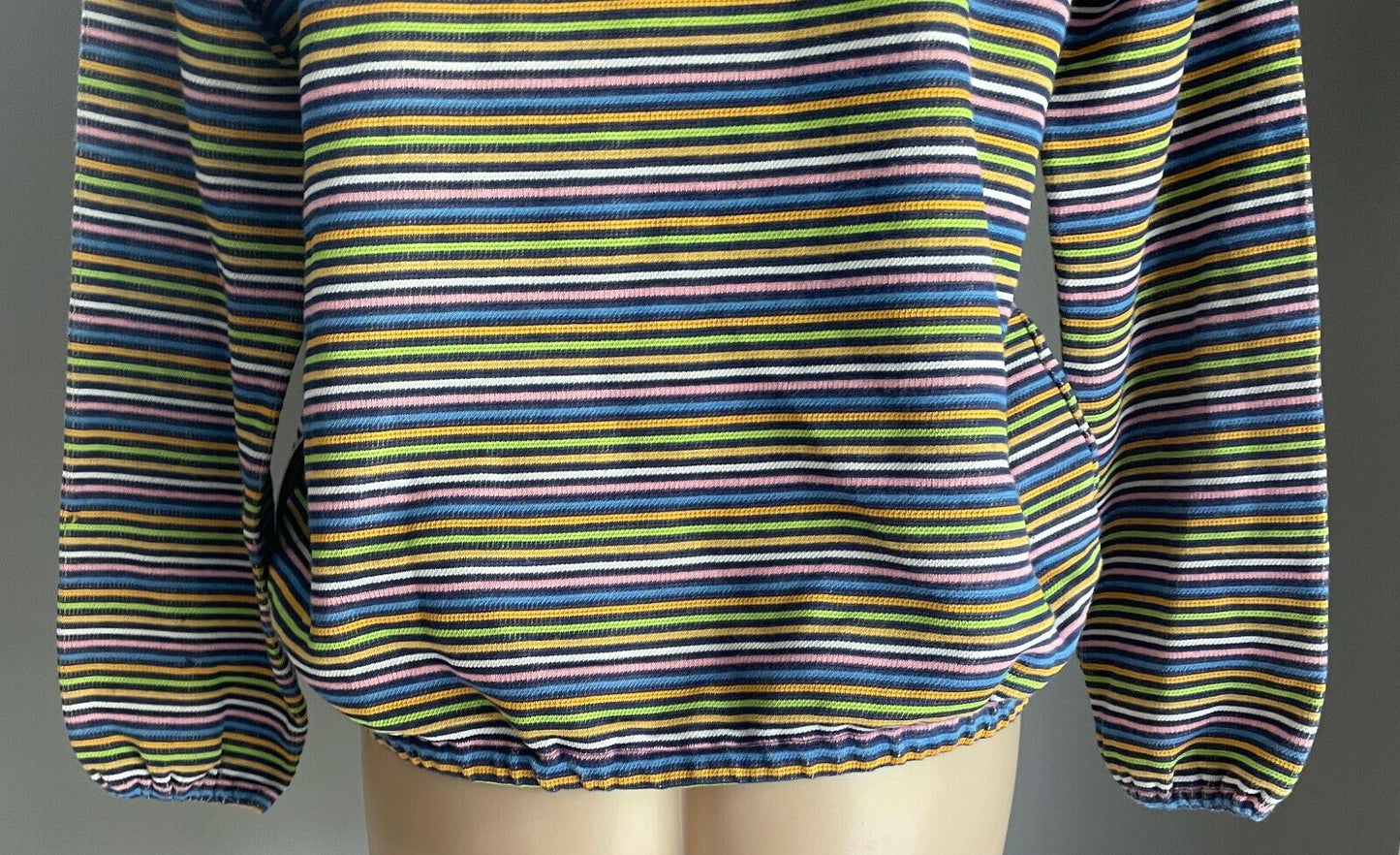 CANNELLE Hooded Sweatshirt MultiColoured Stripe Elastic Hem Long Sleeve Sz 3 14