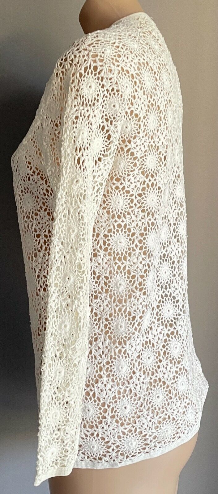 CROCHET CARDIGAN Off White Long Sleeve Button Up Sz 10 Beautifully Handmade New