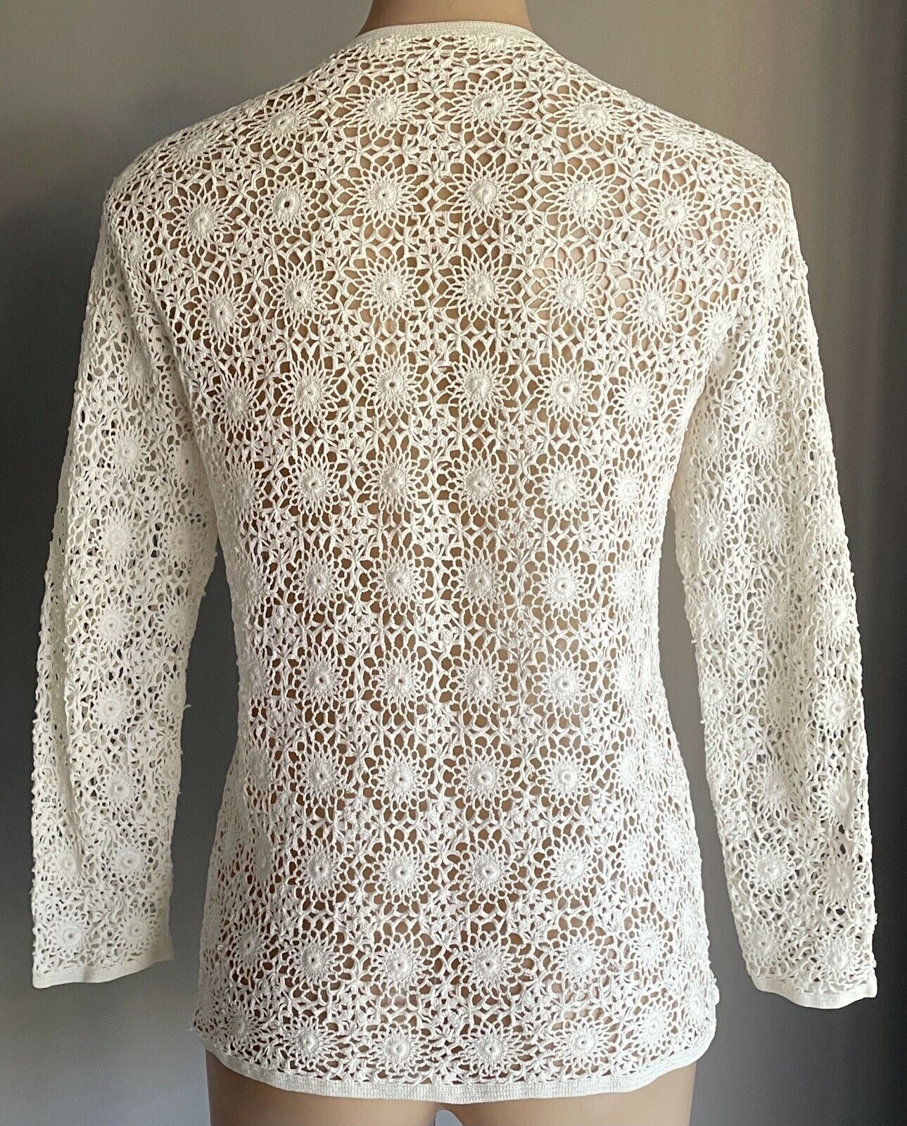 CROCHET CARDIGAN Off White Long Sleeve Button Up Sz 10 Beautifully Handmade New