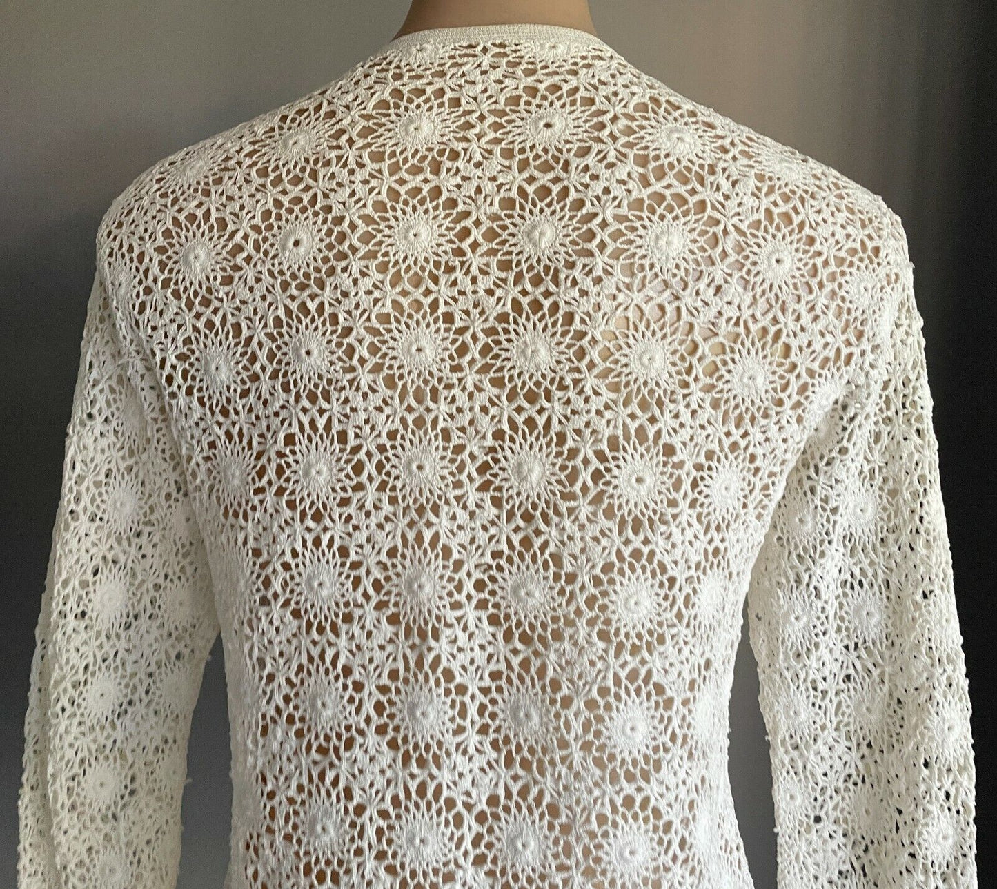 CROCHET CARDIGAN Off White Long Sleeve Button Up Sz 10 Beautifully Handmade New