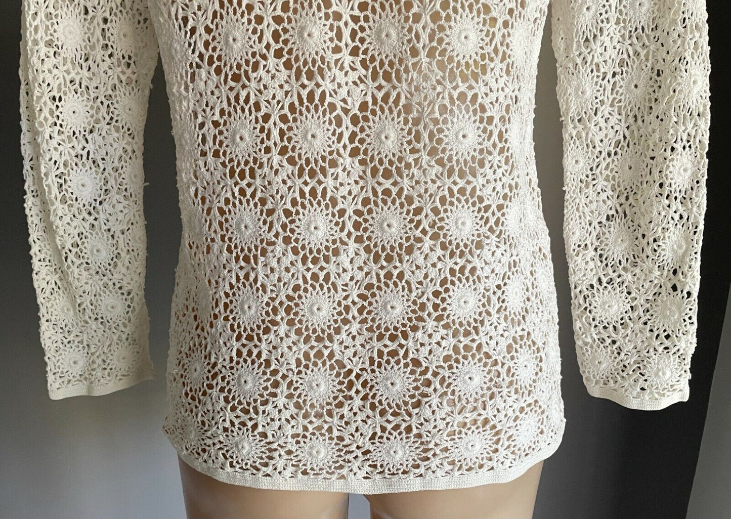 CROCHET CARDIGAN Off White Long Sleeve Button Up Sz 10 Beautifully Handmade New