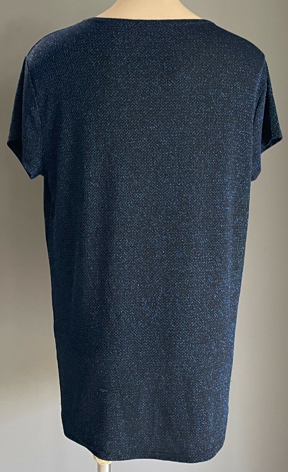SES Top Blue Lurex Short Sleeve Stretch Blouse Dressy T shirt Ladies Size 14