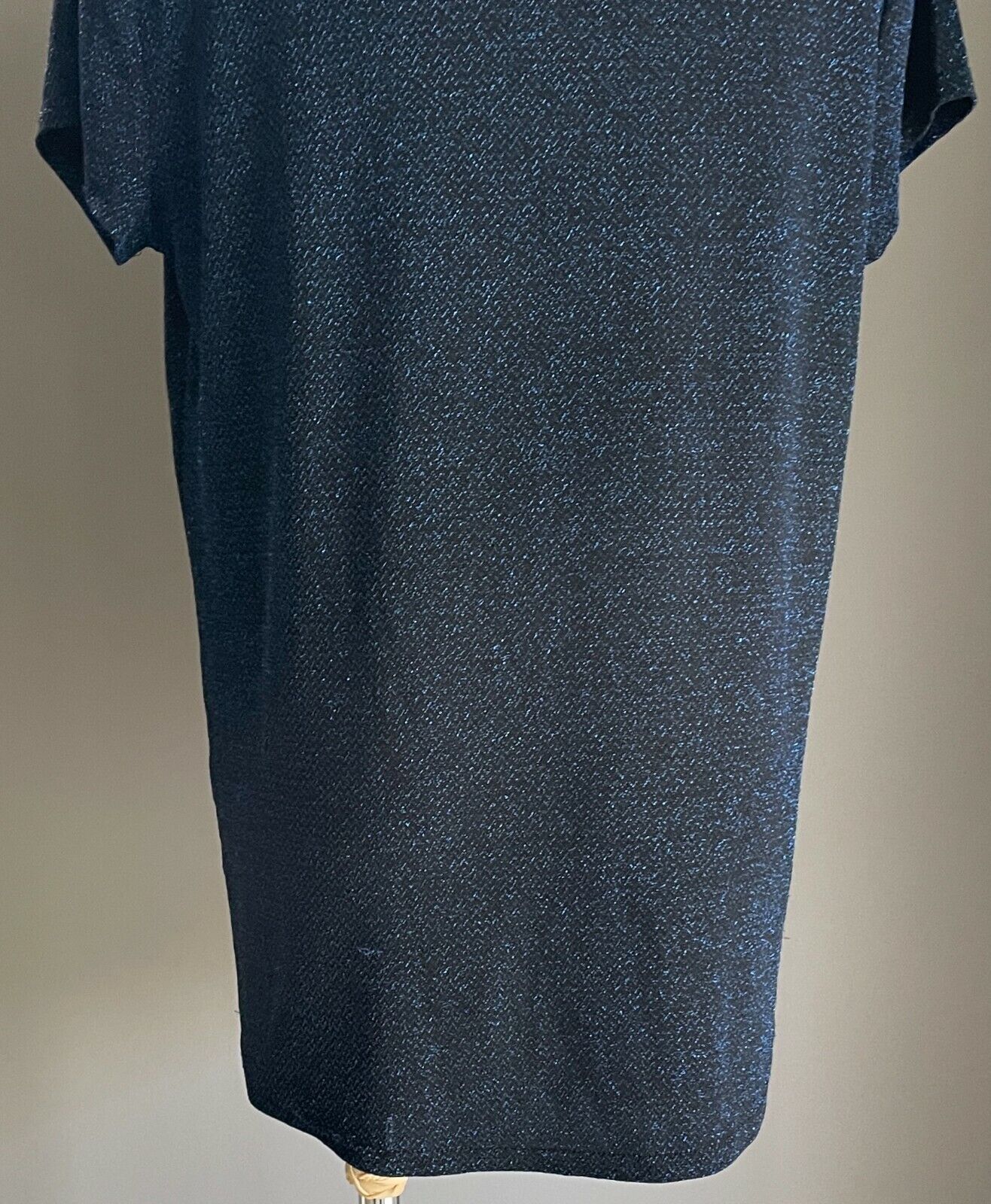 SES Top Blue Lurex Short Sleeve Stretch Blouse Dressy T shirt Ladies Size 14