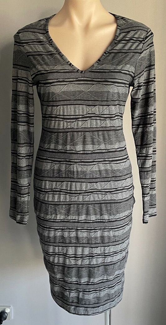 METALICUS Bodycon Grey Black Textured Fabric Long Sleeve Stretch Dress Size S M