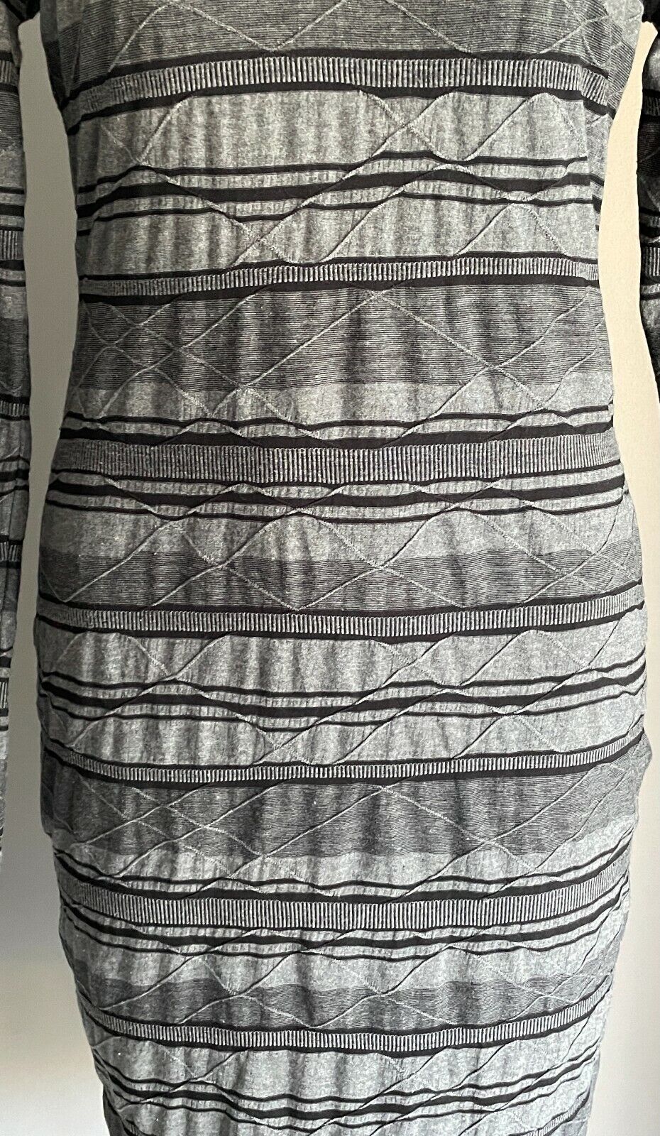 METALICUS Bodycon Grey Black Textured Fabric Long Sleeve Stretch Dress Size S M