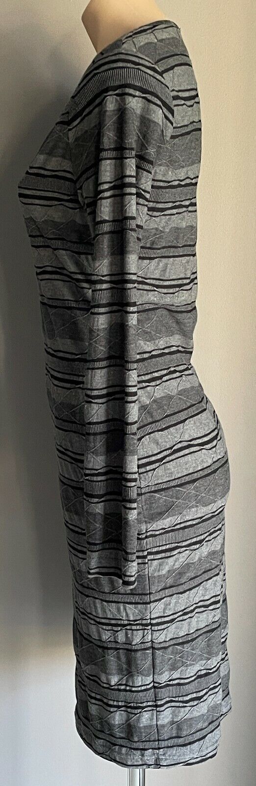 METALICUS Bodycon Grey Black Textured Fabric Long Sleeve Stretch Dress Size S M