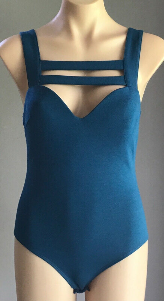HE DOESN"T KNOW WHY? Bodysuit Teal Blue Strappy Teddy Ladies Size 12 10 NEW