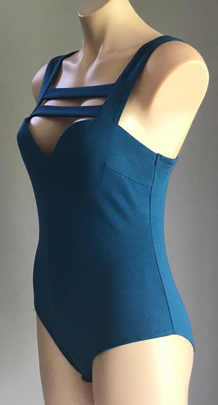 HE DOESN"T KNOW WHY? Bodysuit Teal Blue Strappy Teddy Ladies Size 12 10 NEW