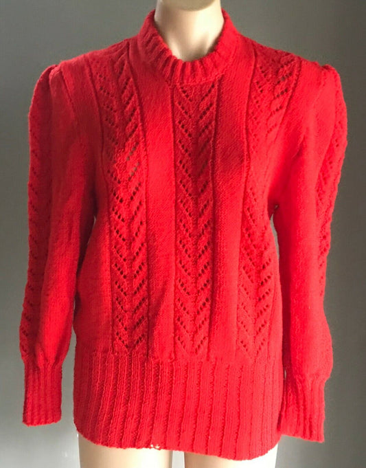 Vintage RED JUMPER Decorative Knit Stitch Long Sleeve Ladies Size 10 Handmade