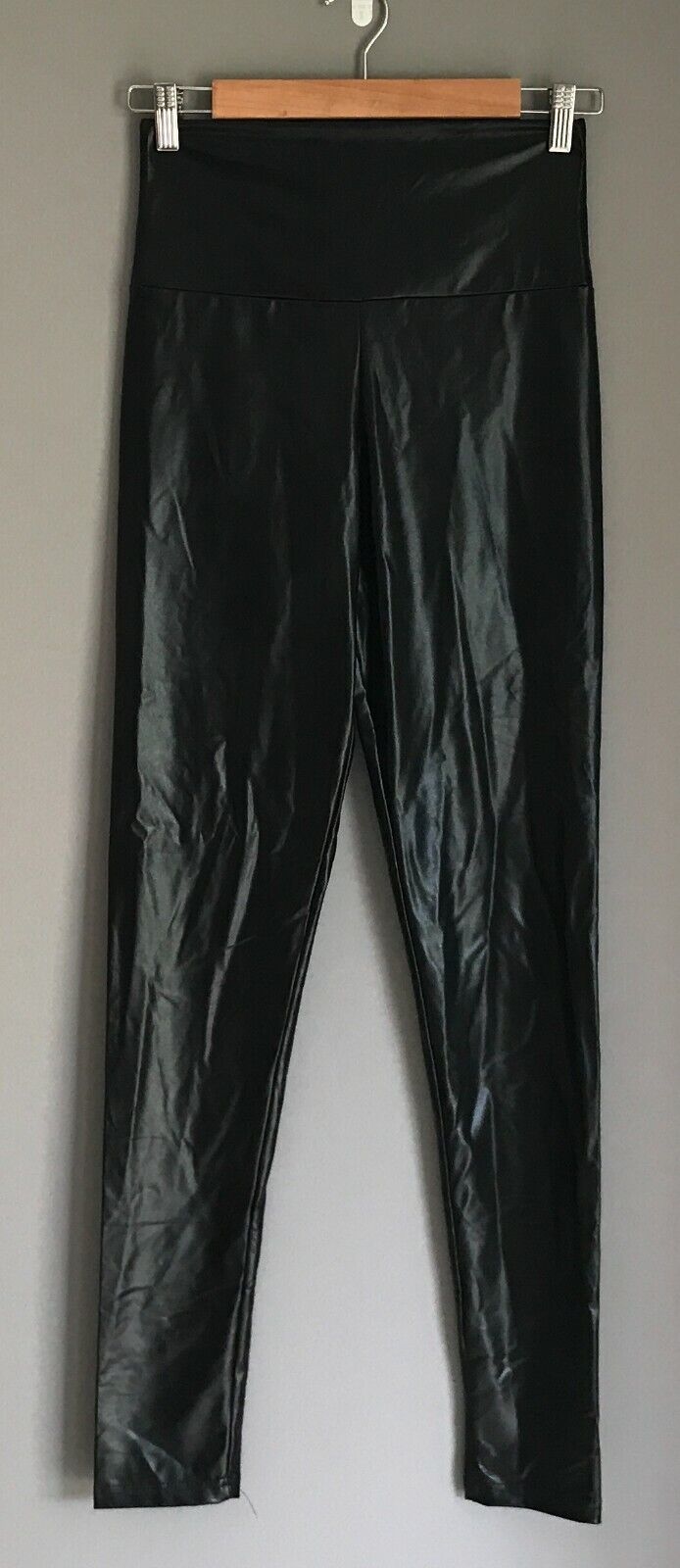 L MEX 30 Stretch Jeggings Black Hi Shine Wet Look Fabric Long Leg Size L 12 New