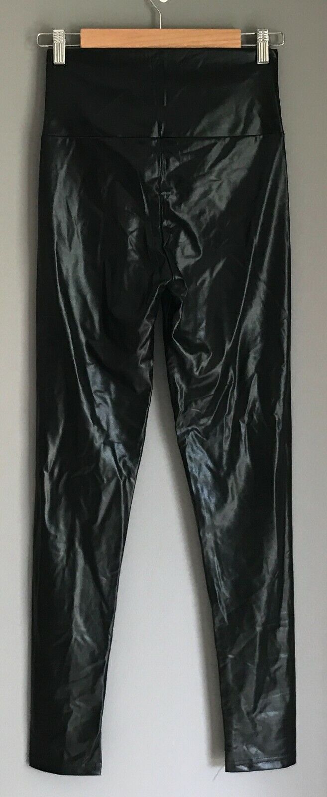 L MEX 30 Stretch Jeggings Black Hi Shine Wet Look Fabric Long Leg Size L 12 New