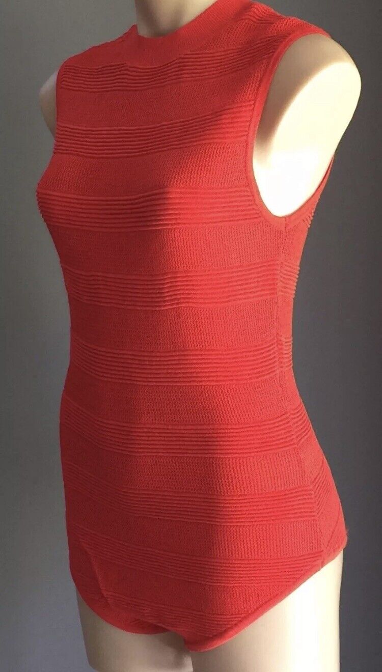 MISSGUIDED Bodysuit Orange Knit Sleeveless High Neck One Piece Size 10 NEW