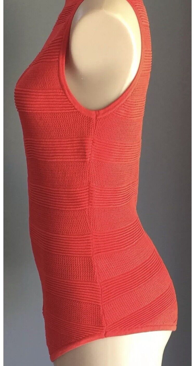 MISSGUIDED Bodysuit Orange Knit Sleeveless High Neck One Piece Size 10 NEW