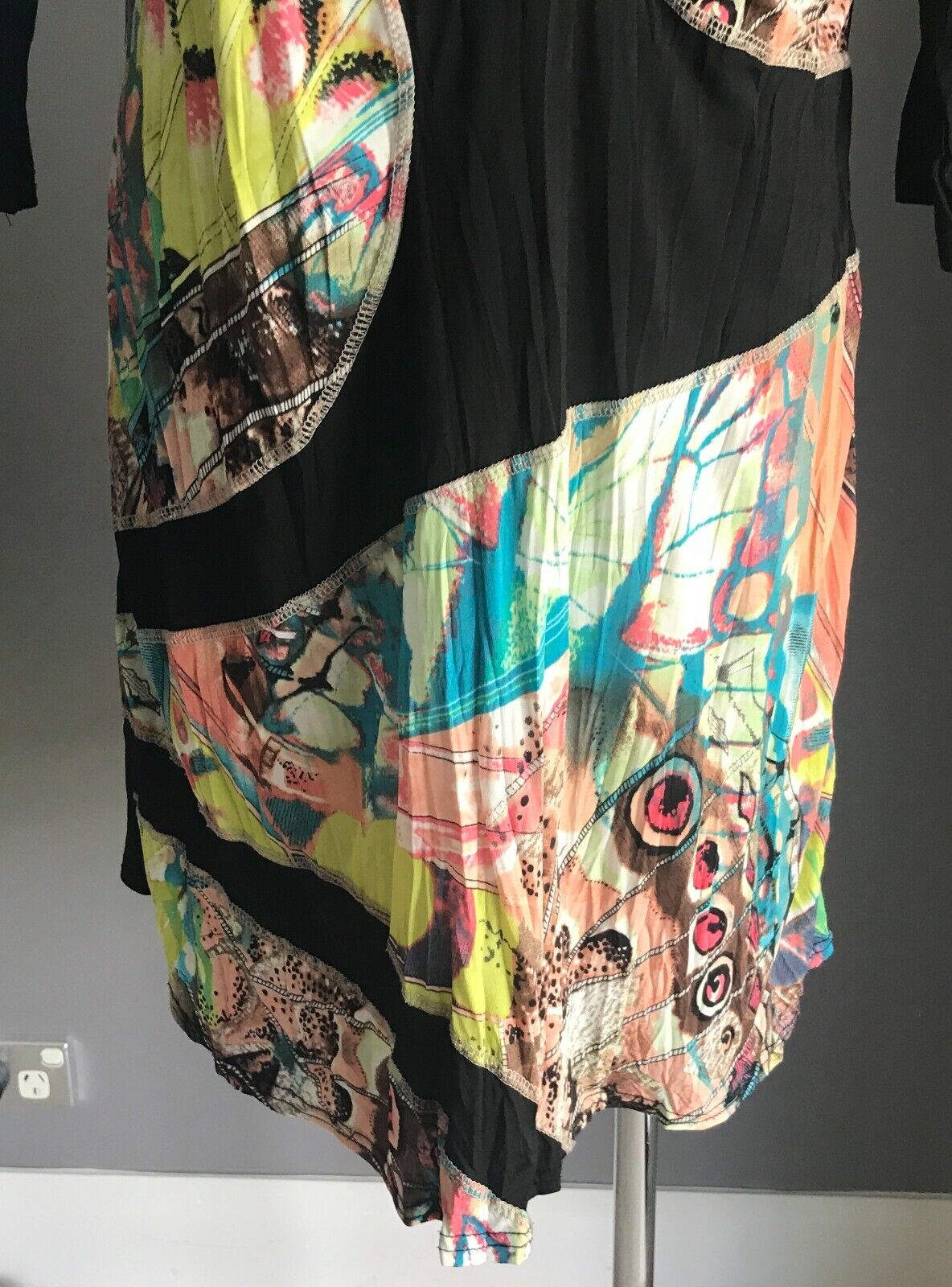 WHISPERS Tunic Top Black & Multi Colour Print 3/4 Sleeve Ladies Size M 12