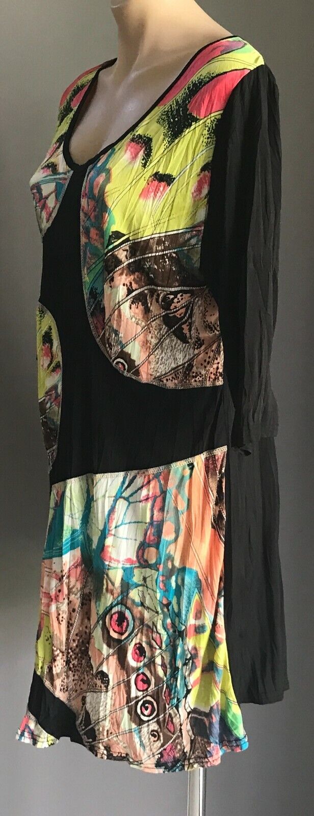 WHISPERS Tunic Top Black & Multi Colour Print 3/4 Sleeve Ladies Size M 12