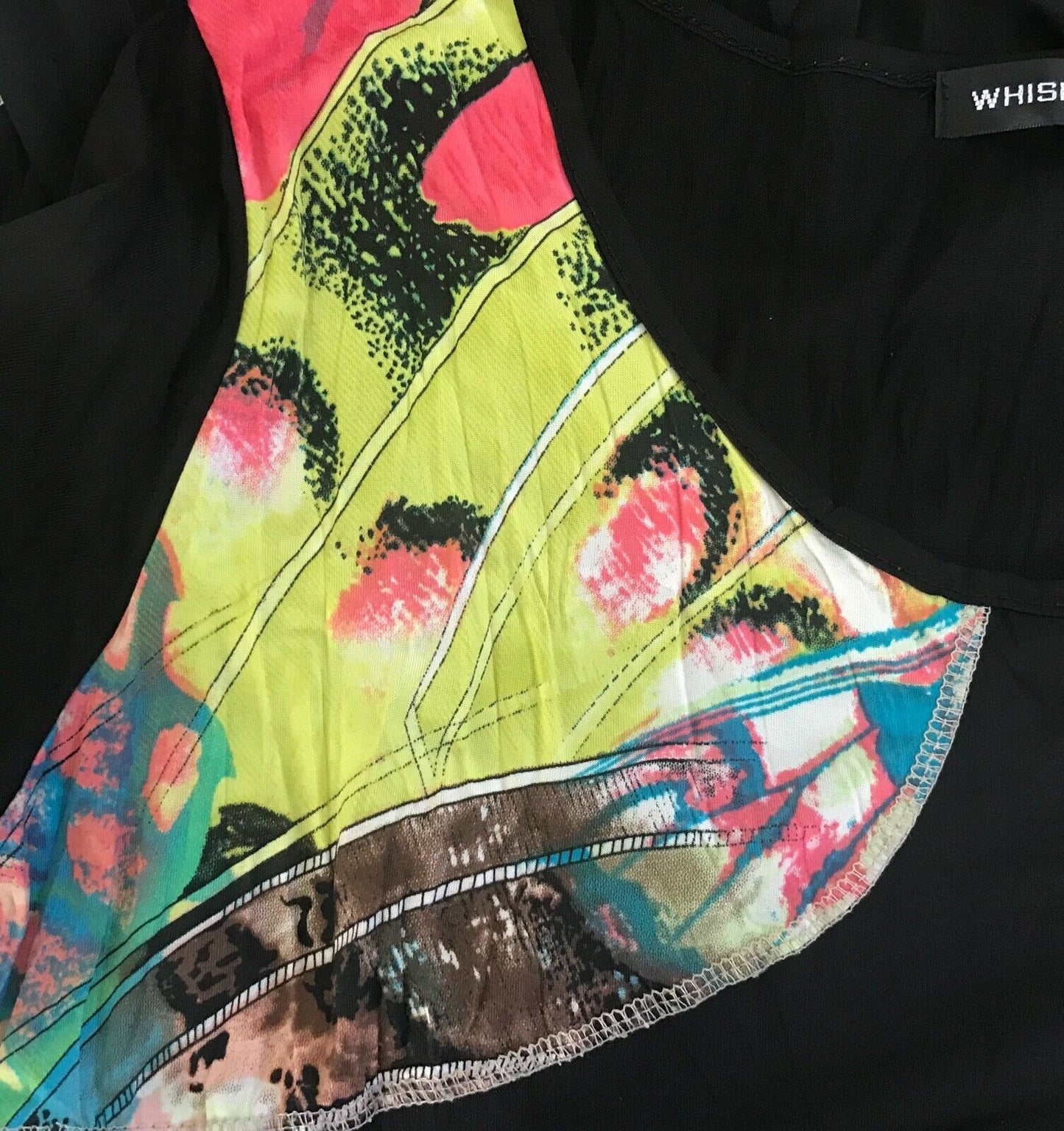 WHISPERS Tunic Top Black & Multi Colour Print 3/4 Sleeve Ladies Size M 12