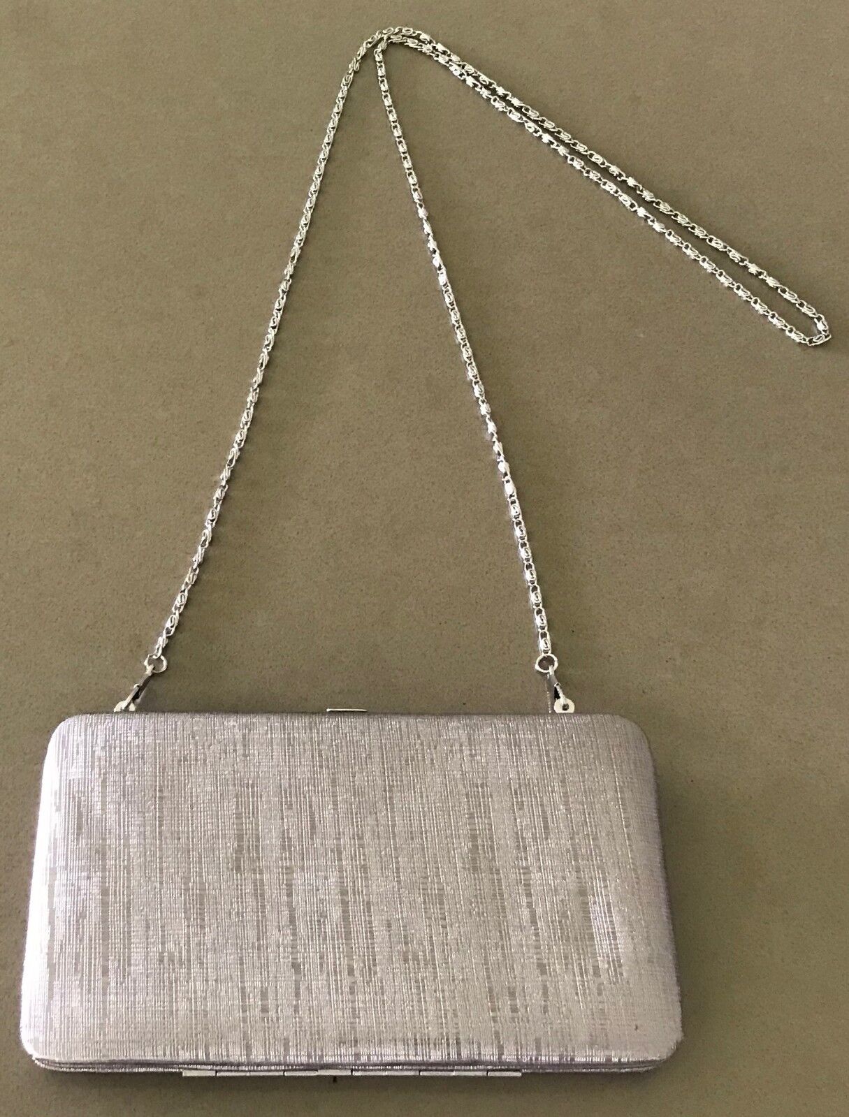 Textured Gold Hardcase Clutch Bag w Shoulder Chain - Looks like a Wallet inside!