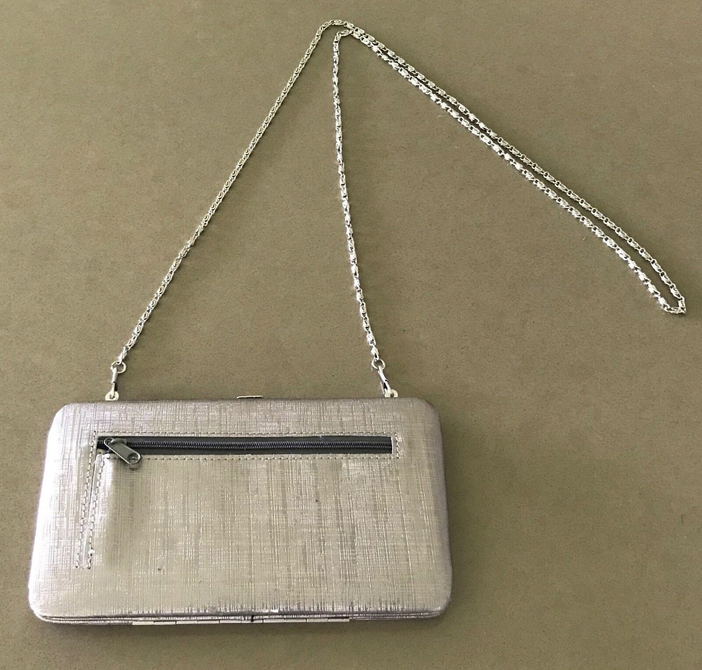Textured Gold Hardcase Clutch Bag w Shoulder Chain - Looks like a Wallet inside!