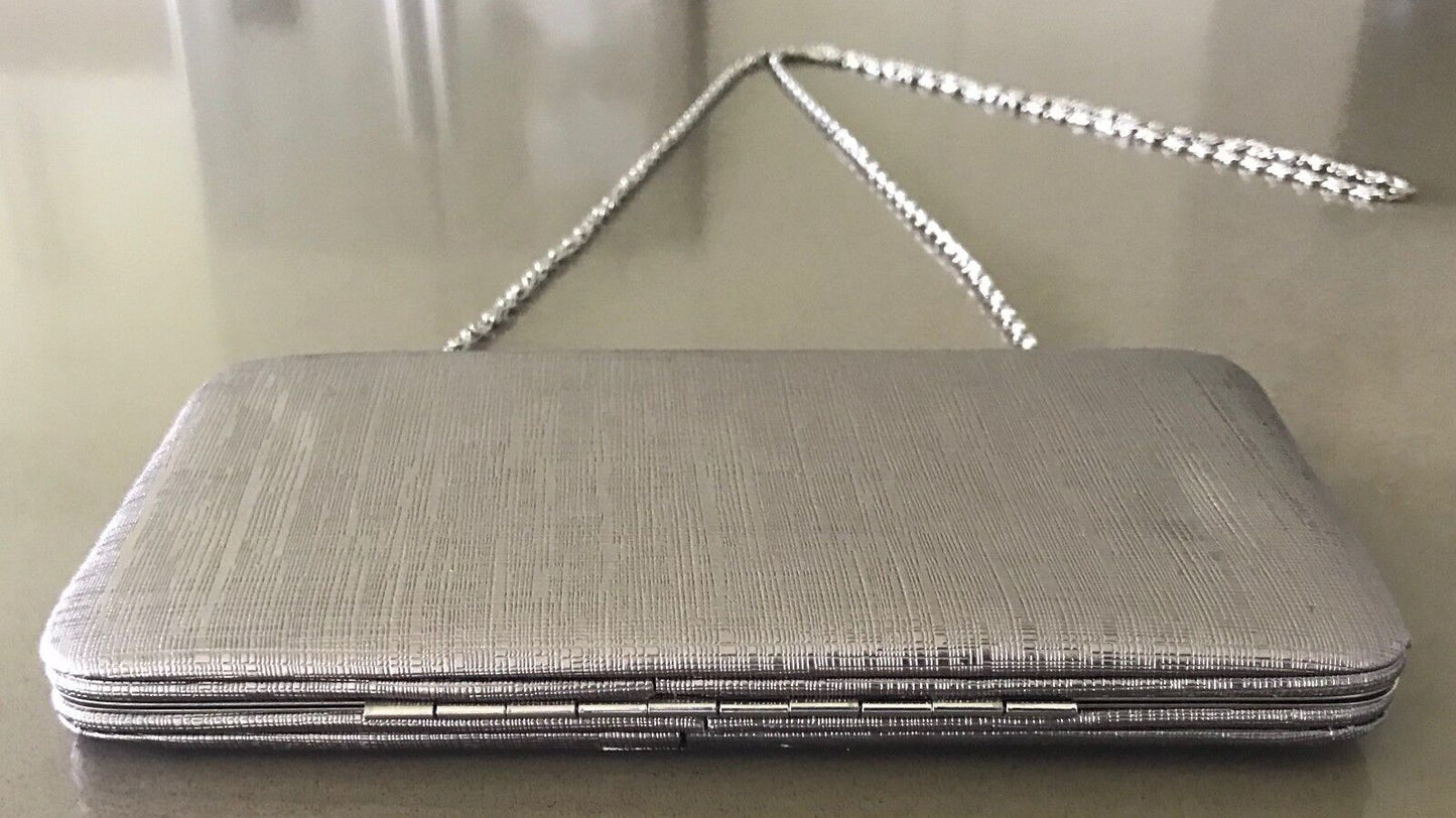 Textured Gold Hardcase Clutch Bag w Shoulder Chain - Looks like a Wallet inside!