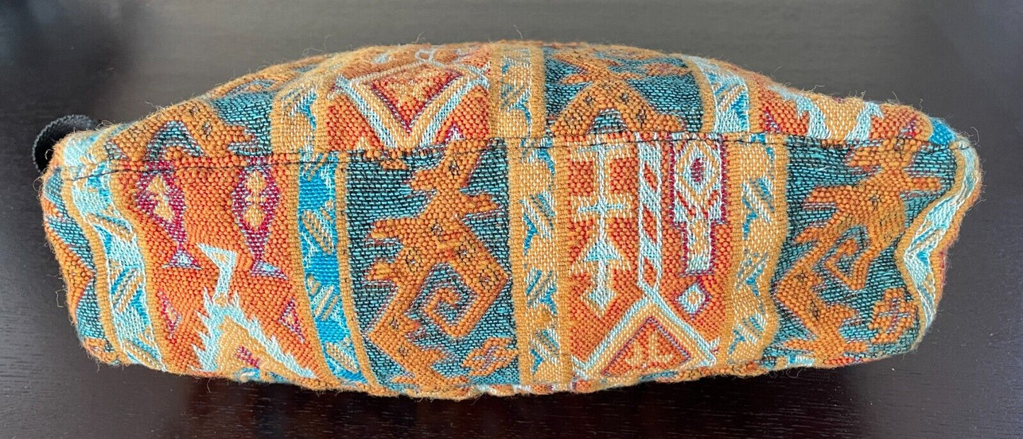 Boho Tapestry Fabric Crossbody Shoulder Bag Orange Blue Caramel Aztec Print NEW