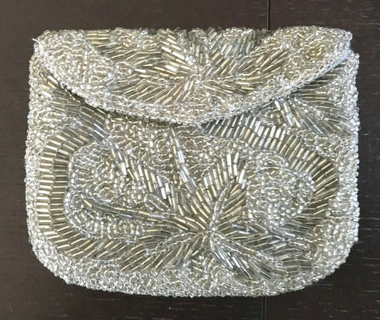 Evening Bag SUSSAN Purse Heavy Silver Fully Beaded Small Coins Stunning Retro