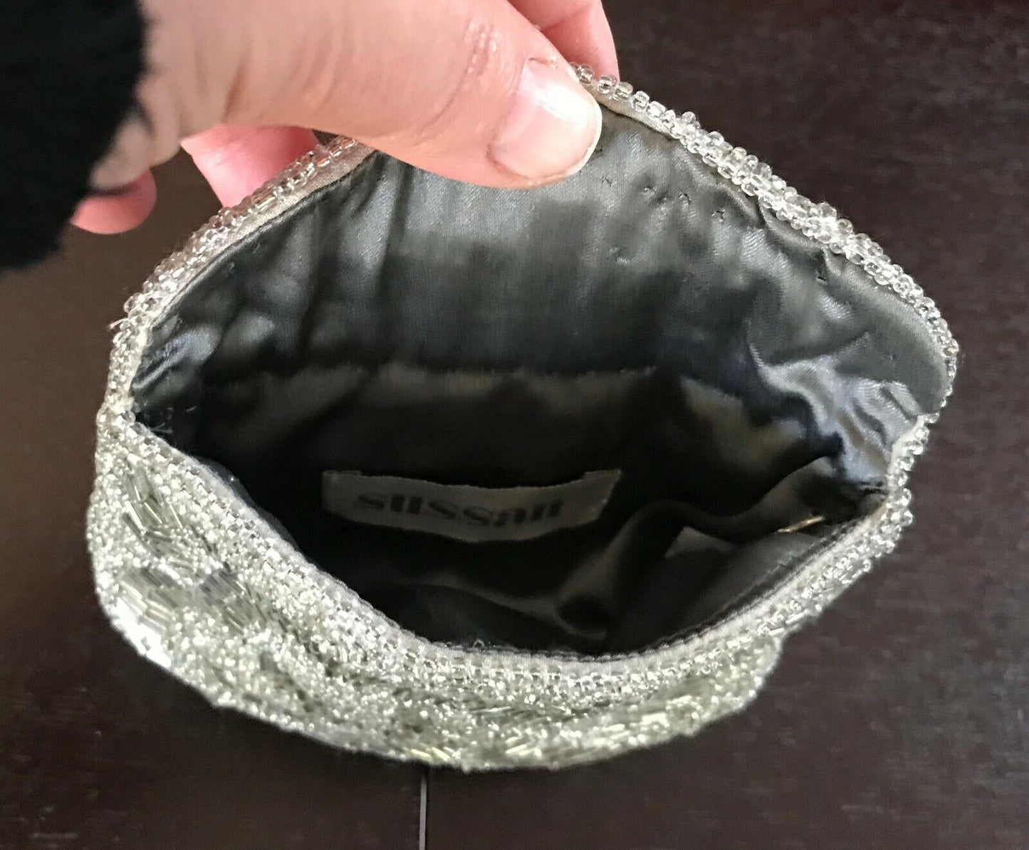 Evening Bag SUSSAN Purse Heavy Silver Fully Beaded Small Coins Stunning Retro