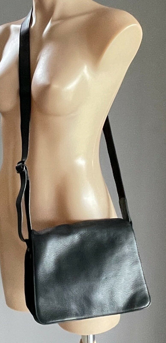 RVCA SHOULDER BAG Black Leather & Cotton Crossbody w Adjustable Strap