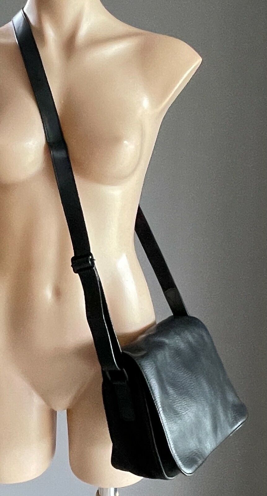 RVCA SHOULDER BAG Black Leather & Cotton Crossbody w Adjustable Strap