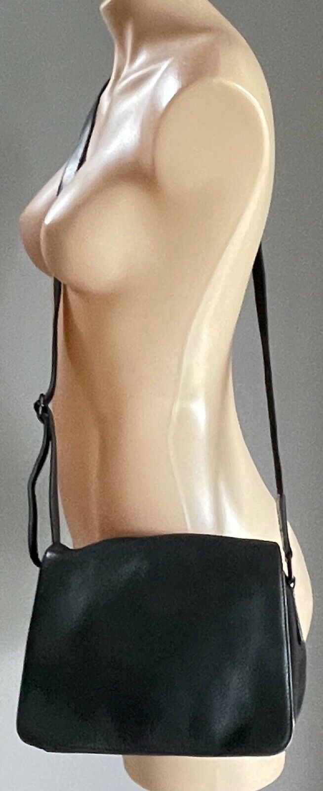 RVCA SHOULDER BAG Black Leather & Cotton Crossbody w Adjustable Strap