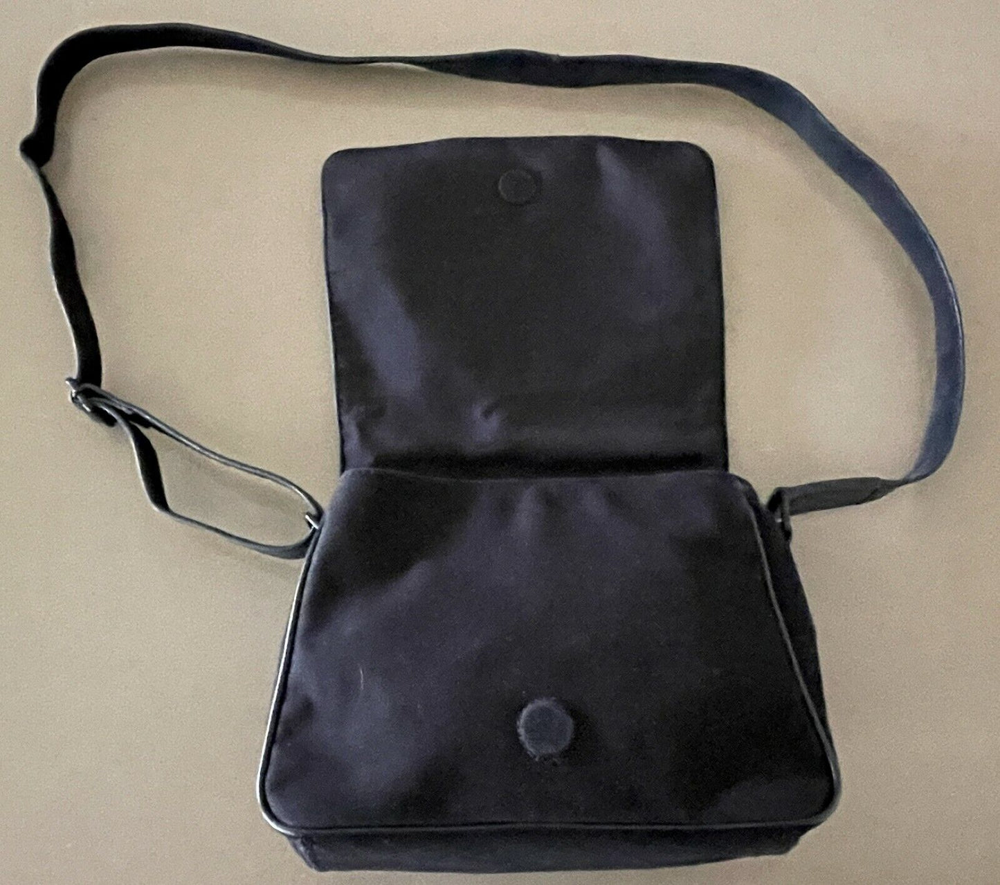 RVCA SHOULDER BAG Black Leather & Cotton Crossbody w Adjustable Strap
