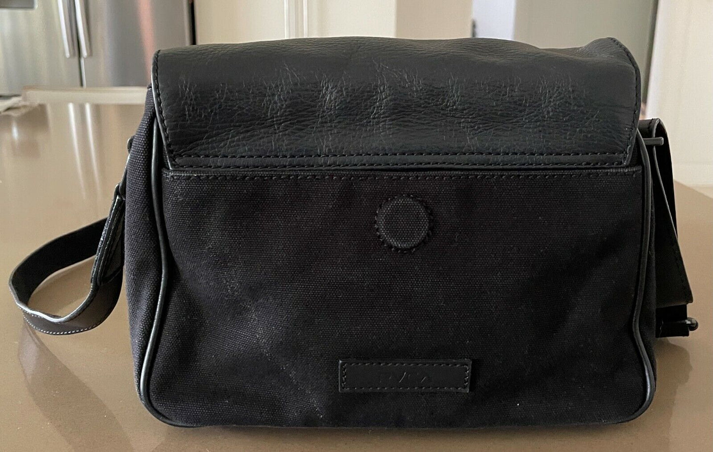RVCA SHOULDER BAG Black Leather & Cotton Crossbody w Adjustable Strap